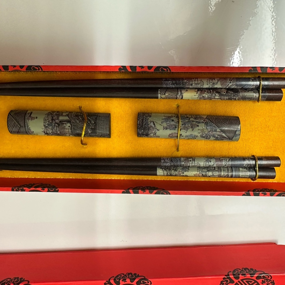 Chinese Acient Bazaar Painted Wooden Chopsticks Holders New Black and green/blue